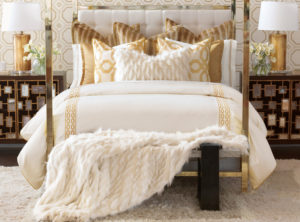 Gold and white bedroom