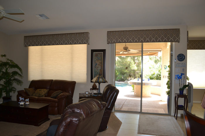 Living space with a view of the pool