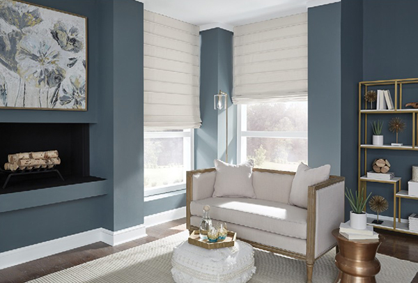 shades in living room blue walls