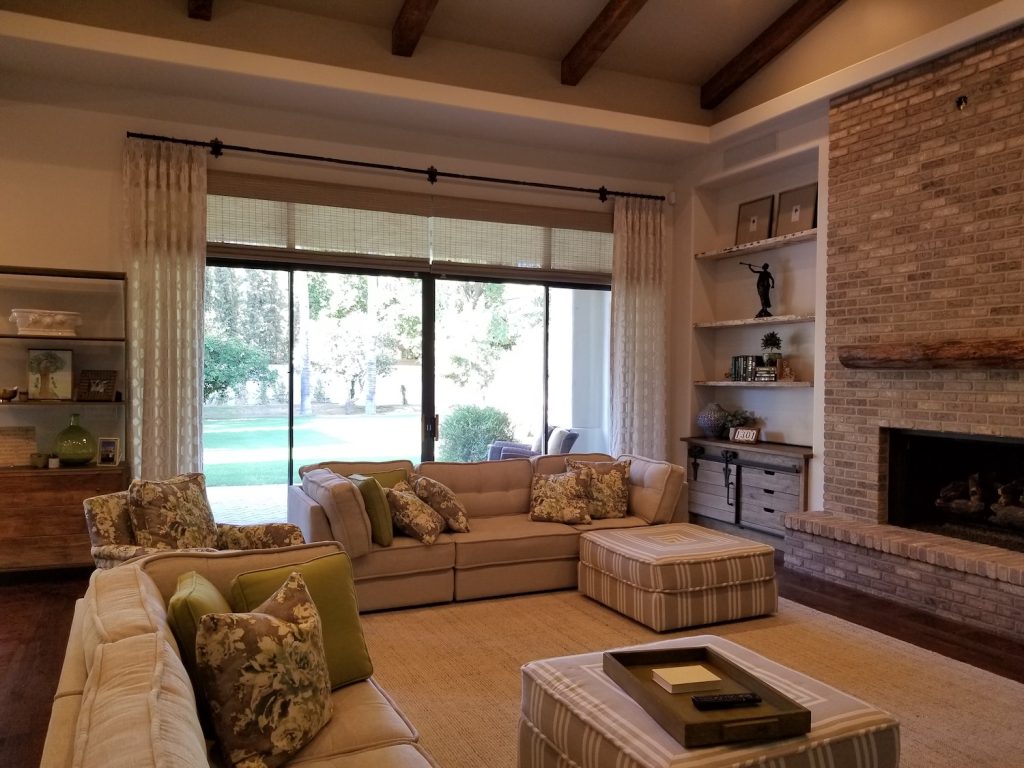 Family Room Side Panels with Woven Wood Valance