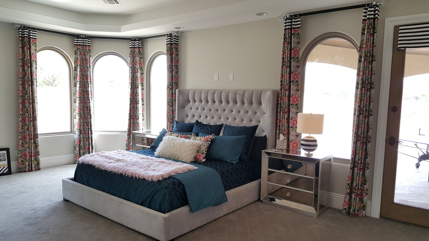 Master Bedroom Print Side Panels with Stripe Top