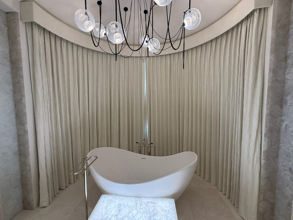 Curved Cornice Box with motorized draperies