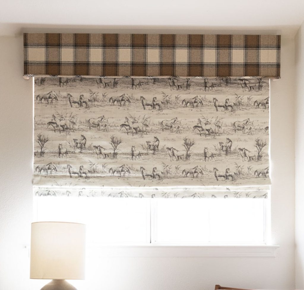 Plaid Cornice Box over Roman Shade
